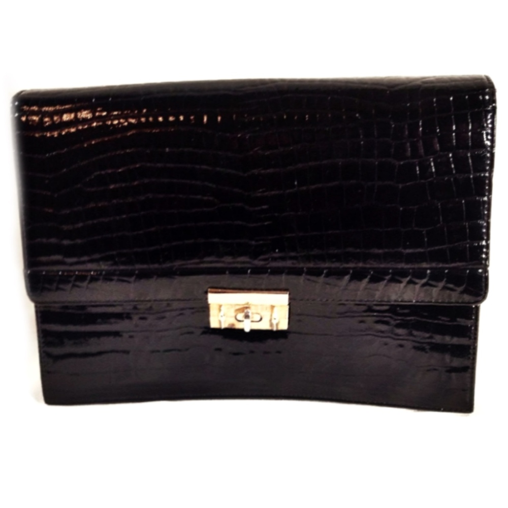 Vintage 1940s  Black Alligator Clutch Bag